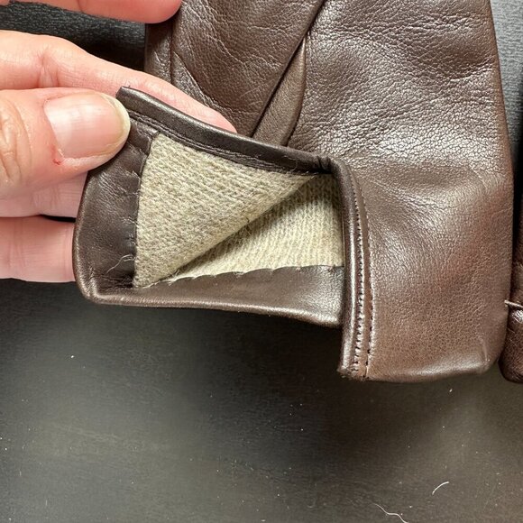 New Genuine Italian Leather & Cashmere Lined Brown Gloves Size 7 NWT - Picture 3 of 7